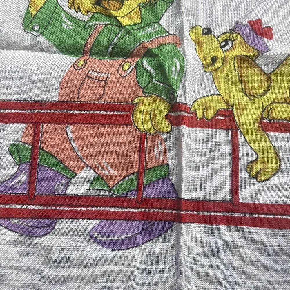 Lot 2 VTG Fruit of the Loom Kids Handkerchiefs Teddy Bear Firefighter Kitsch